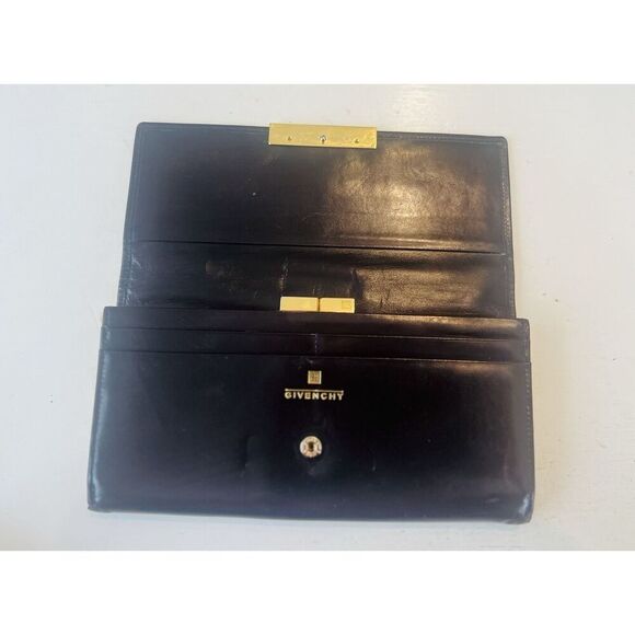 GIVENCHY Vintage Luxury Designer French Wallet Black Liquid LeatherGG Logo Large - Picture 5 of 15